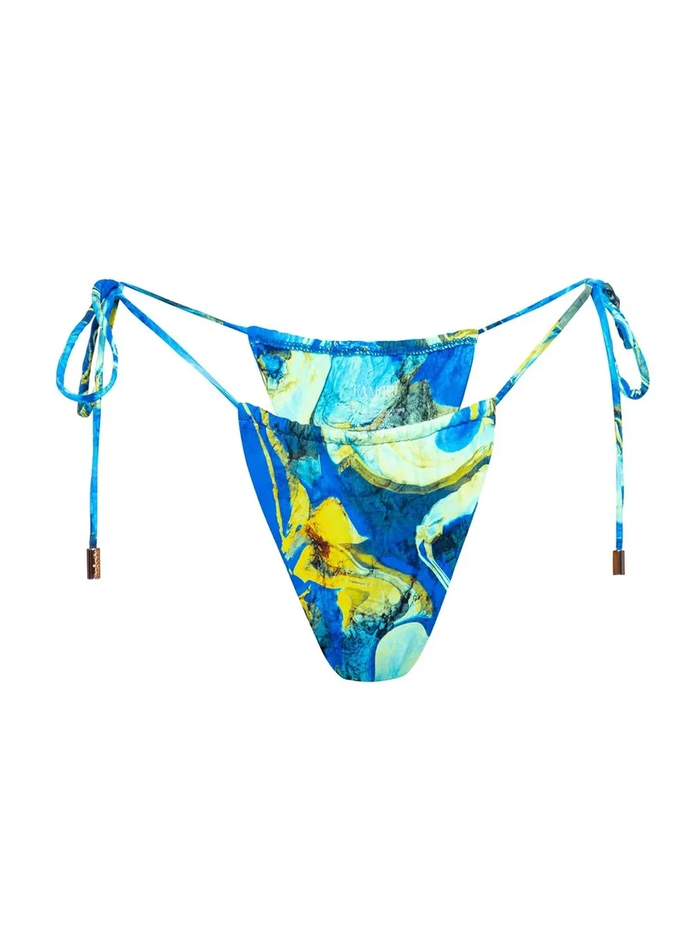 Kamari skye skimpy strappy Blue Tropical String Bikini Bottom with Wrap Straps - Picture 3 of 7